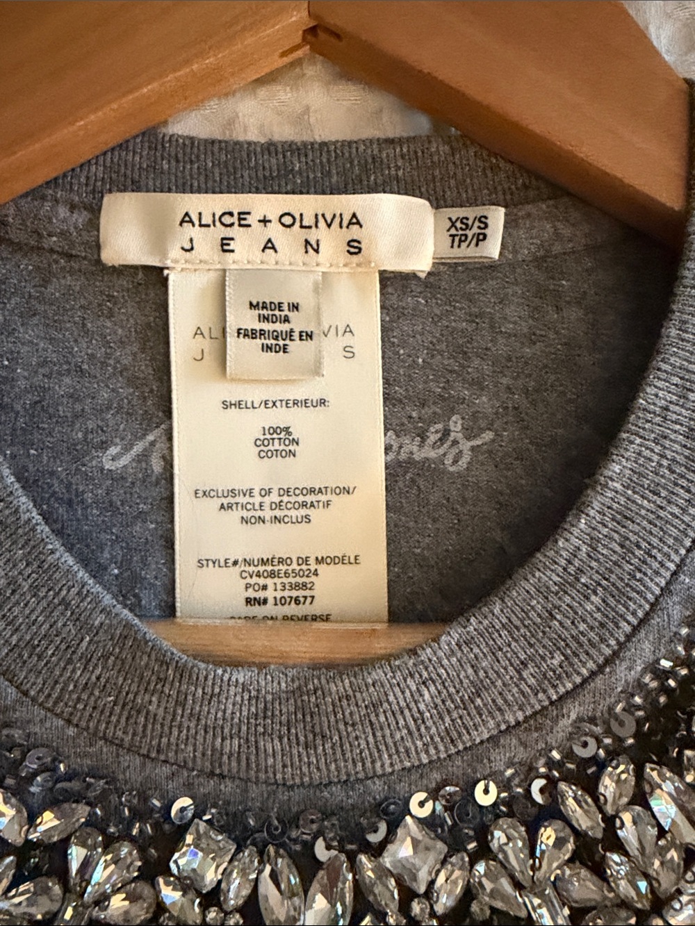 Alice + Olivia Gray T-Shirt with Crystal Embellishment - Picture 2 of 2